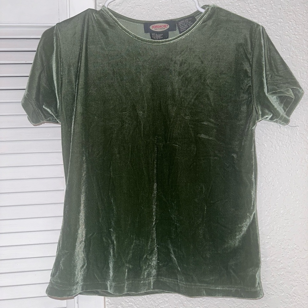 Jordache Velvet Short Sleeve Top - Forest Green